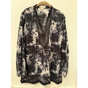 MICHAEL KORS boho Embellished Tunic Top Plus Size 1X Long Sleeve V Neck
